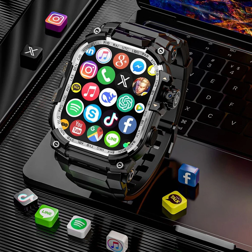 LOKMAT 4G بطاقة SIM ساعة أندرويد الهاتف تلسكوبي كاميرا دوارة مربعة شاشة كبيرة واي فاي مصباح يدوي جهاز تعقب للياقة البدنية Smartwatch