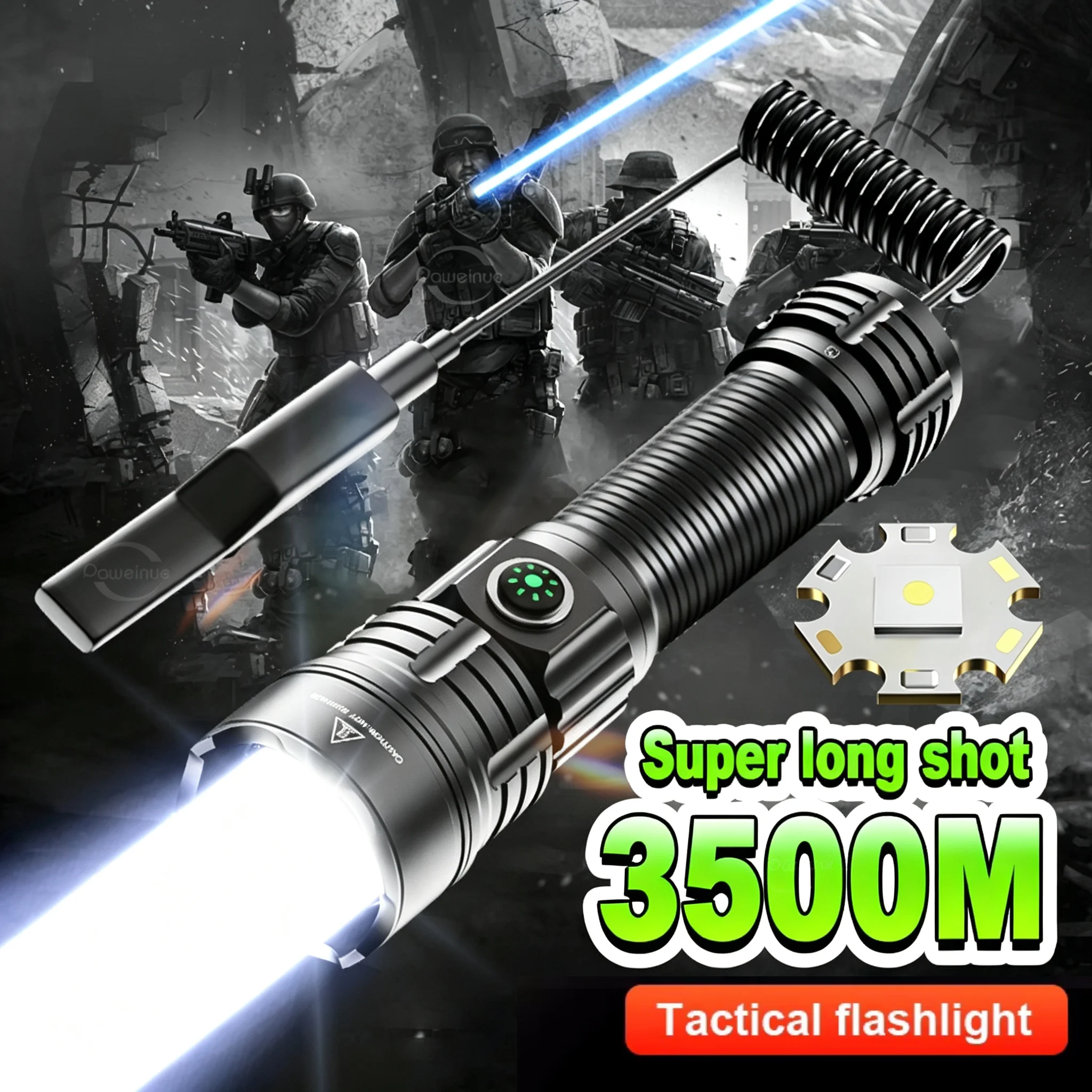 New Powerful Long Range 3500M Tactical Flashlight 3 Modes Rechargeable LED Zoom Aluminum Alloy Torch Light Hunting Exploring