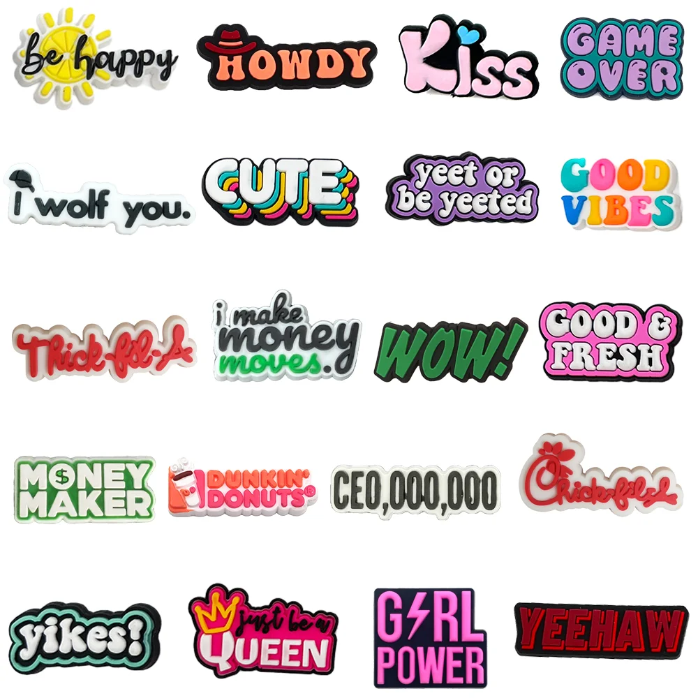 Hot Sales 1Pcs English Phrases Shoe Charm Button Accessories Sandals Decoration Fit DIY Kids Party Women Present