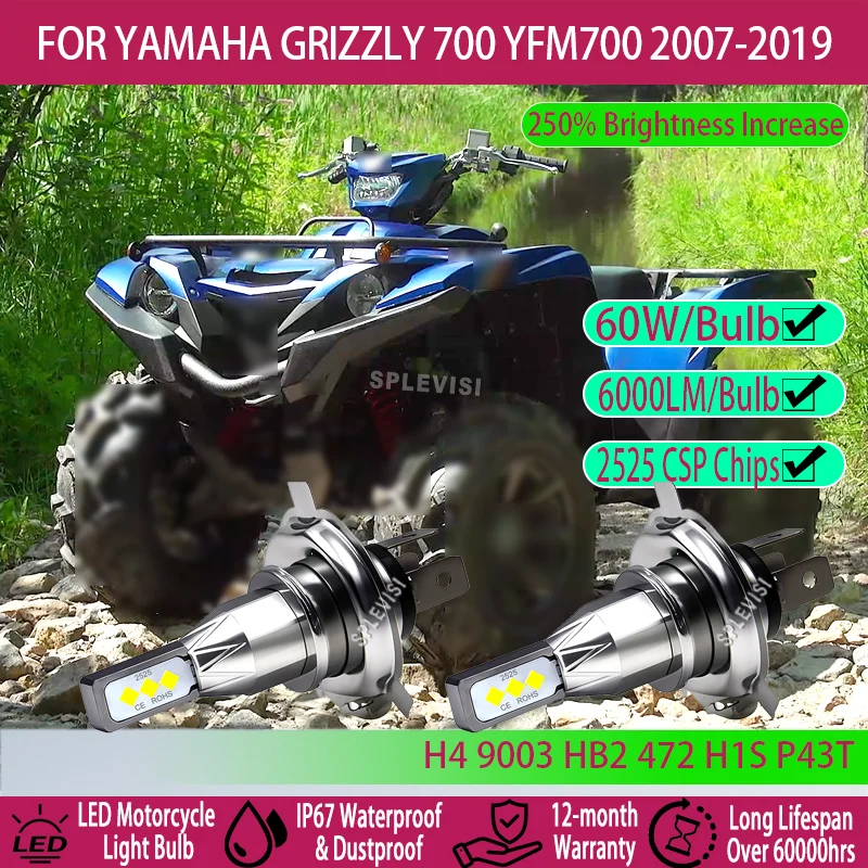 

1/2pc 60W High Efficiency H4 LED Motorcycle Bulb For Yamaha Grizzly 700 YFM700 2007 2008 2009 2010 2011 2012 2013 2014 2015-2019