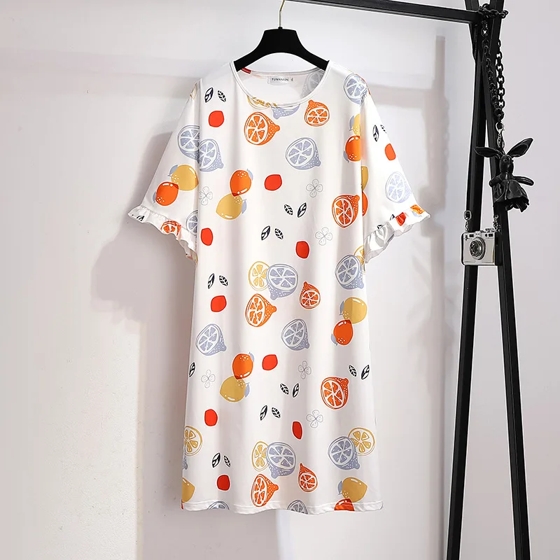 170Kg Bust 168 Plus Size Women's Summer Milk Silk Short Sleeve Cartoon Print Homewear Nightdress 3XL 4XL 5XL 6XL 7XL