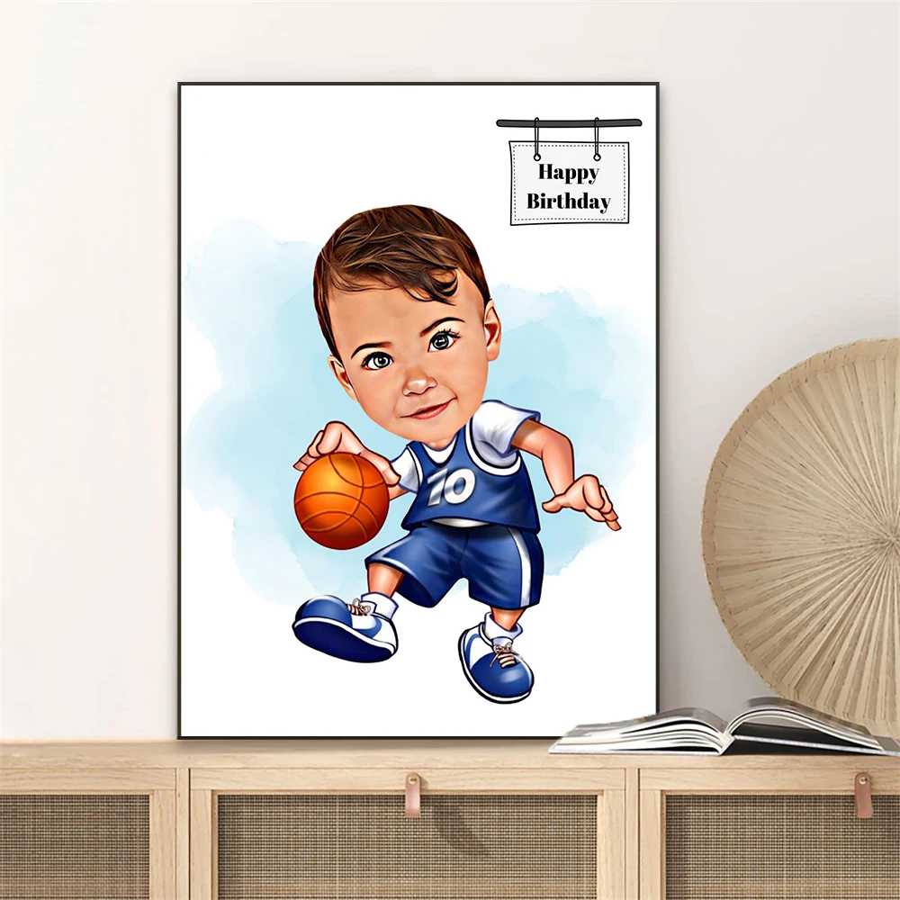 مخصص للأطفال كرة السلة الكرتون صورة المشارك كرة السلة كاريكاتير طباعة مخصص الكرة الطائرة تنس لاعب الكرتون قماش يطبع