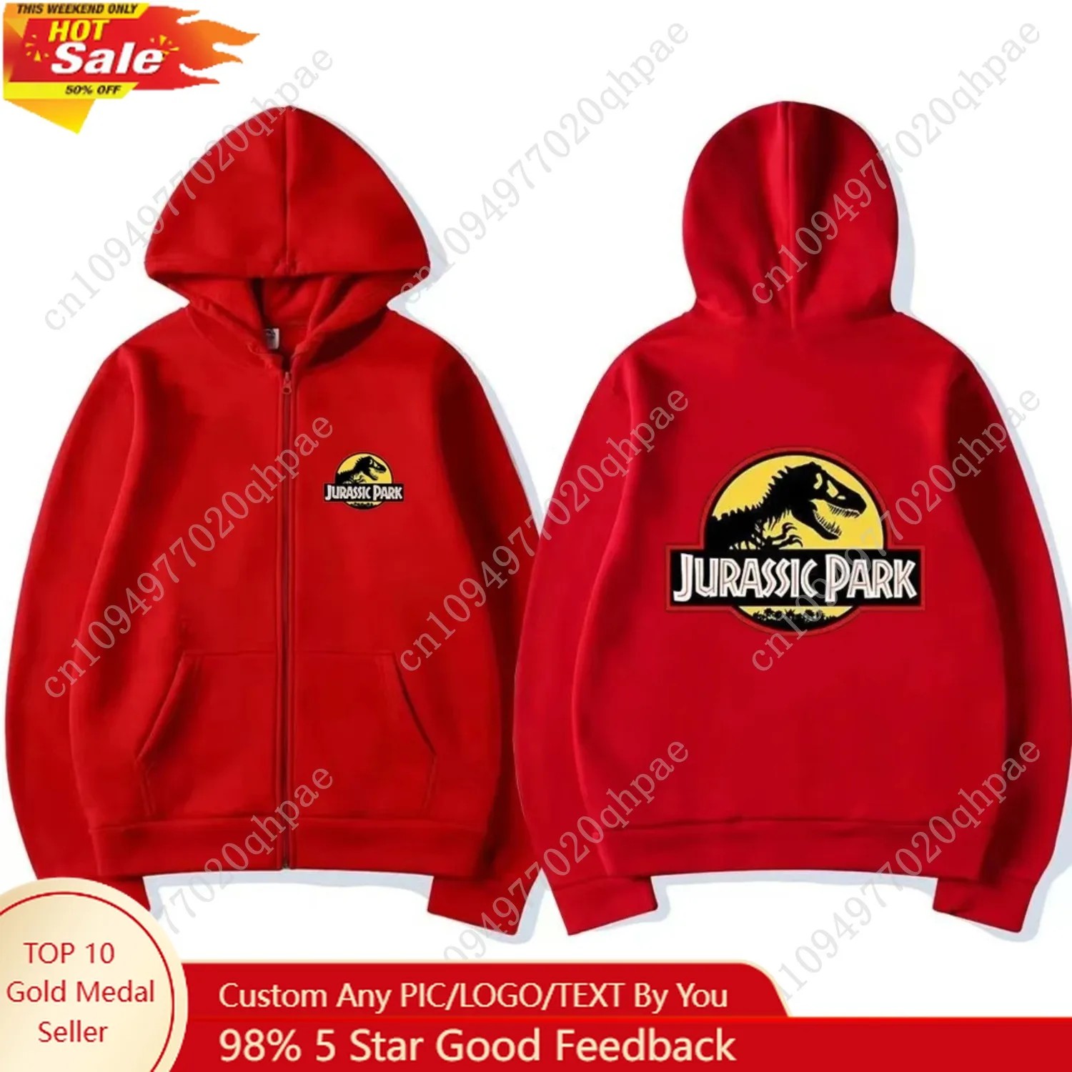 

Boy Black zipper hoodie top Jurassic Park Dinosaurs printed red Sweatshirt children's outerwear casual fashion clothing Spring
