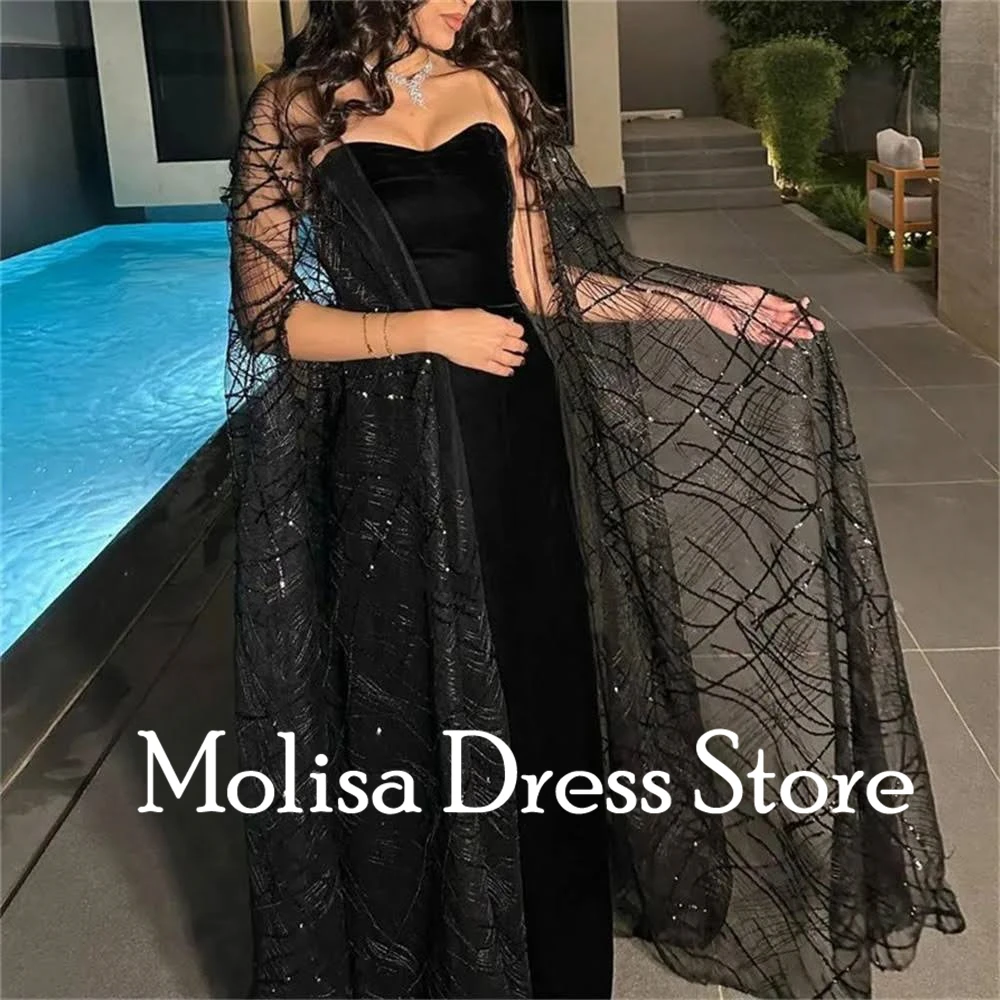 Fashion Black Strapless A-Line Stole Formal Occasion Prom Dresses Customized Satin Floor-Length Women Evening Party Dress