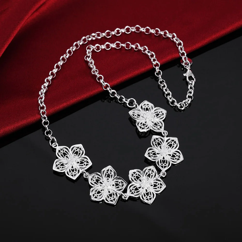 

Fashion Brand 925 Sterling Silver Necklace For Woman Fine Party Jewelry Beautiful Flowers Pendant Gifts Wedding