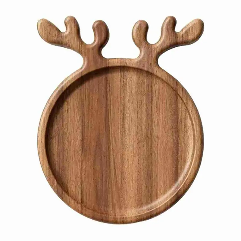 B03C-Wood Christmas Tray Christmas Tree Fruit Bowl Home Snack Plate Candy Dish Melon Seeds Dried Fruit Pizza Plate