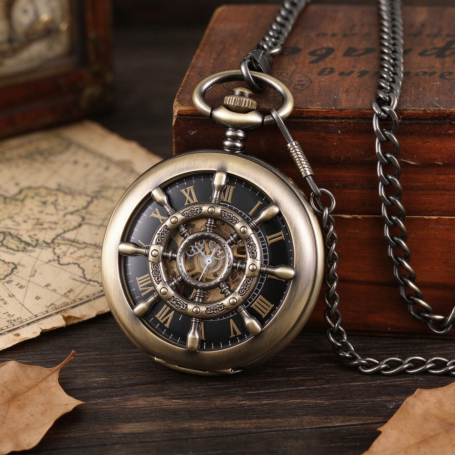 Pocket Watch Mechanical Skeleton Vintage - 빈티지 스타일의 해골 모양 손목시계, 수동식
