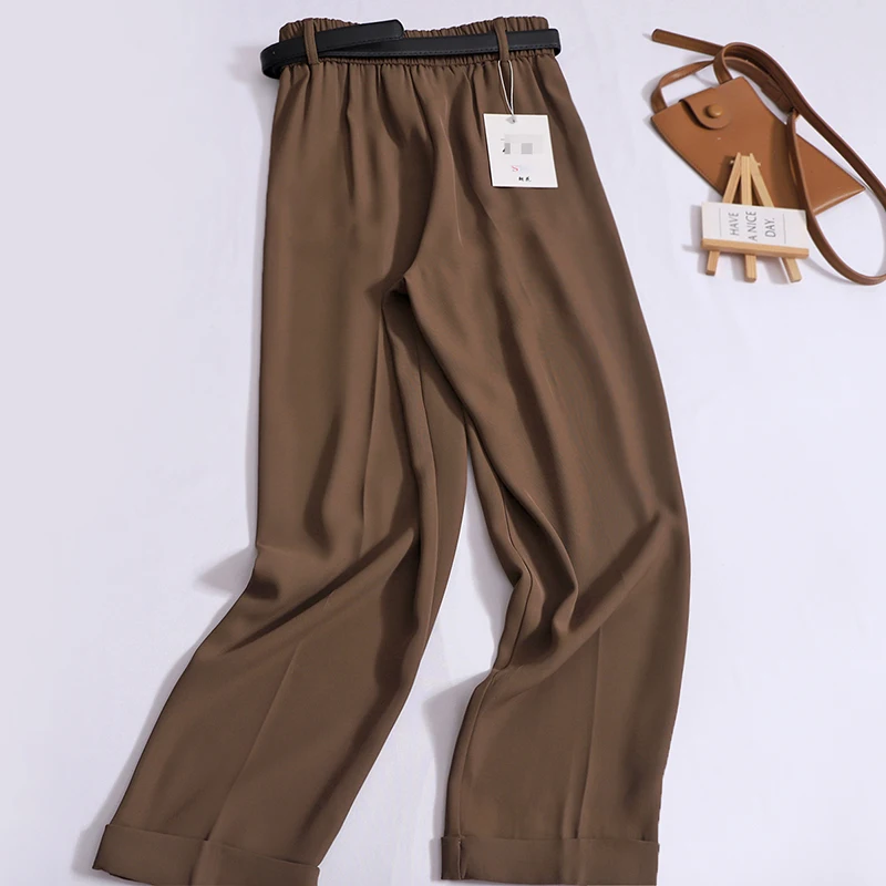 Women's Haren Pants Solid Color Rolled Edge Suit Pants Spring Summer Loose Pants Office Wear 9 Point Trousers