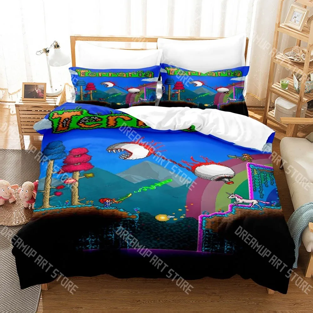 3D Printed Terraria Game Bedding Set for Boys Girls Duvet Cover Pillowcase Twin Queen King Full Single Double Sizes