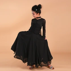 Long Sleeves Standard Competition Ballroom Dance Dress For Girl Kids One Piece Child Modern/Waltz/Latin Dancing/Dancewear