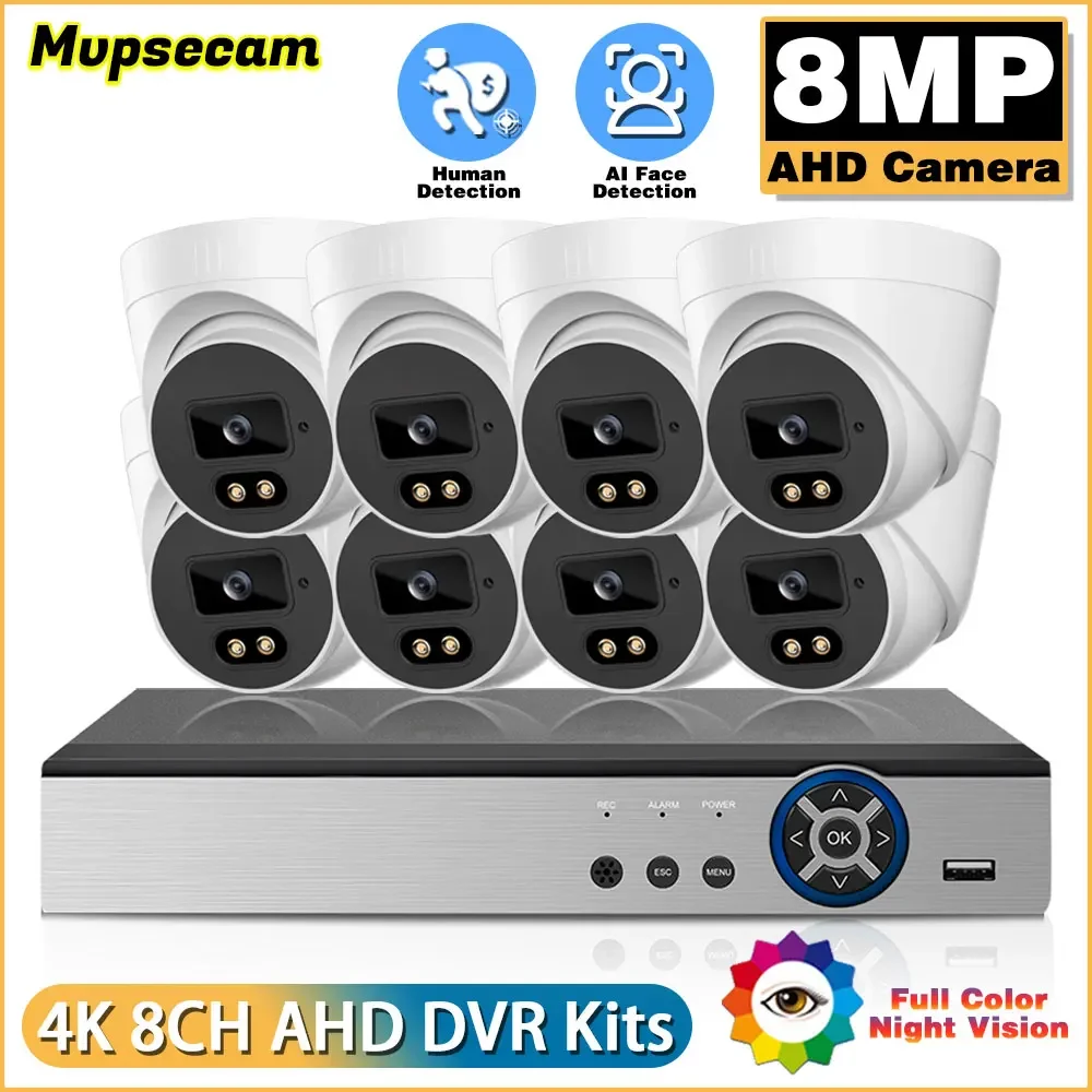 

4K HD 8CH AHD DVR 8MP Cameras CCTV System Kit H.265+ Motion Detection Outdoor Smart IR-Cut Night Vision Surveillance Set XMEye