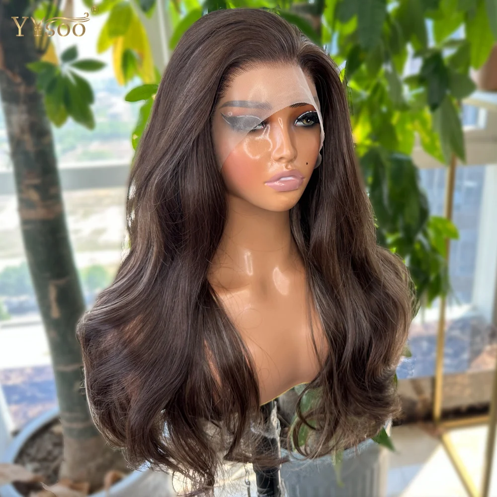 YYsoo Long 13x4 Body Wave Highlights Futura Glueless Synthetic Lace Front Wigs For Women Pre Plucked Hairline Synthetic Wig