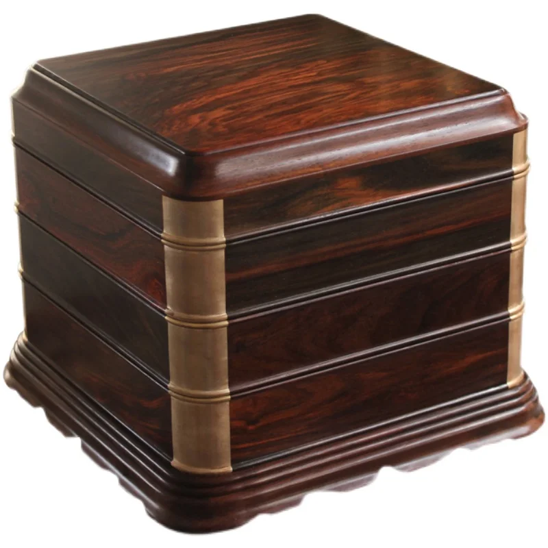 Tea box Solid wood single board with copper edge wood carving Tea room ornament Crafts