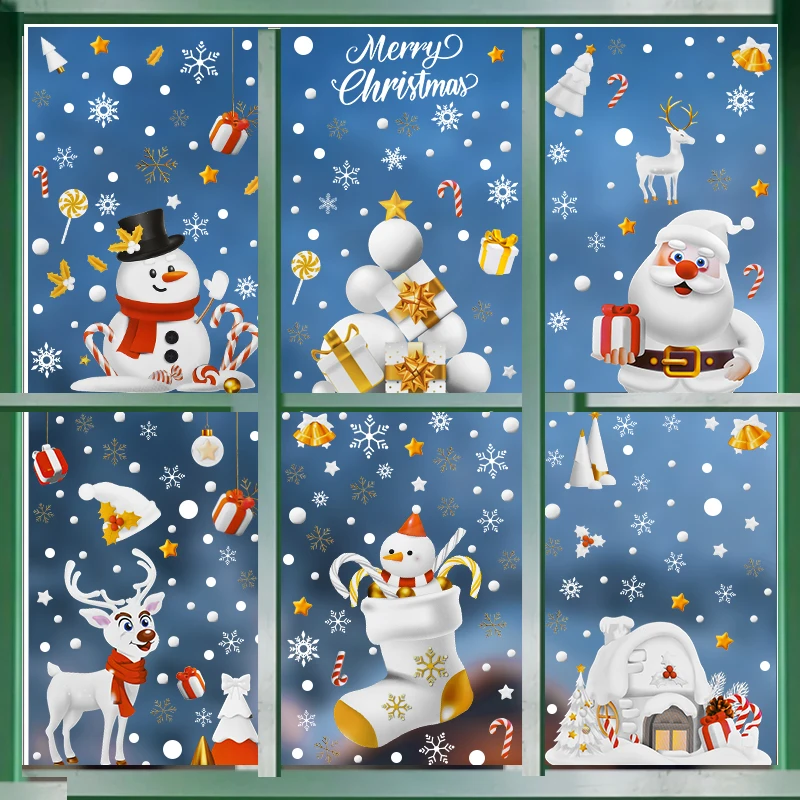 Fensteraufkleber für Weihnachten, Weihnachtsmann, Weihnachtsbaum, Glasaufkleber, frohe Weihnachten, Dekoration, PVC, elektrostatische Aufkleber, 2025, Neujahr