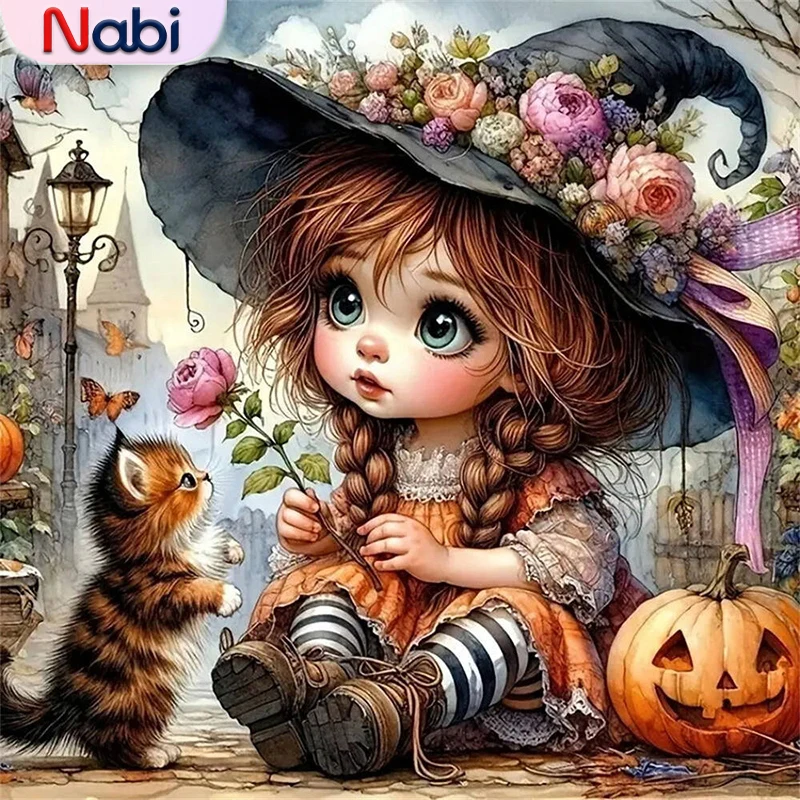 

Nabi Алмазная вышивка девушка портрет мозаика кошка DIY Новое поступление тыква алмазная живопись мультфильм вышивка крестиком подарок на Хэллоуин