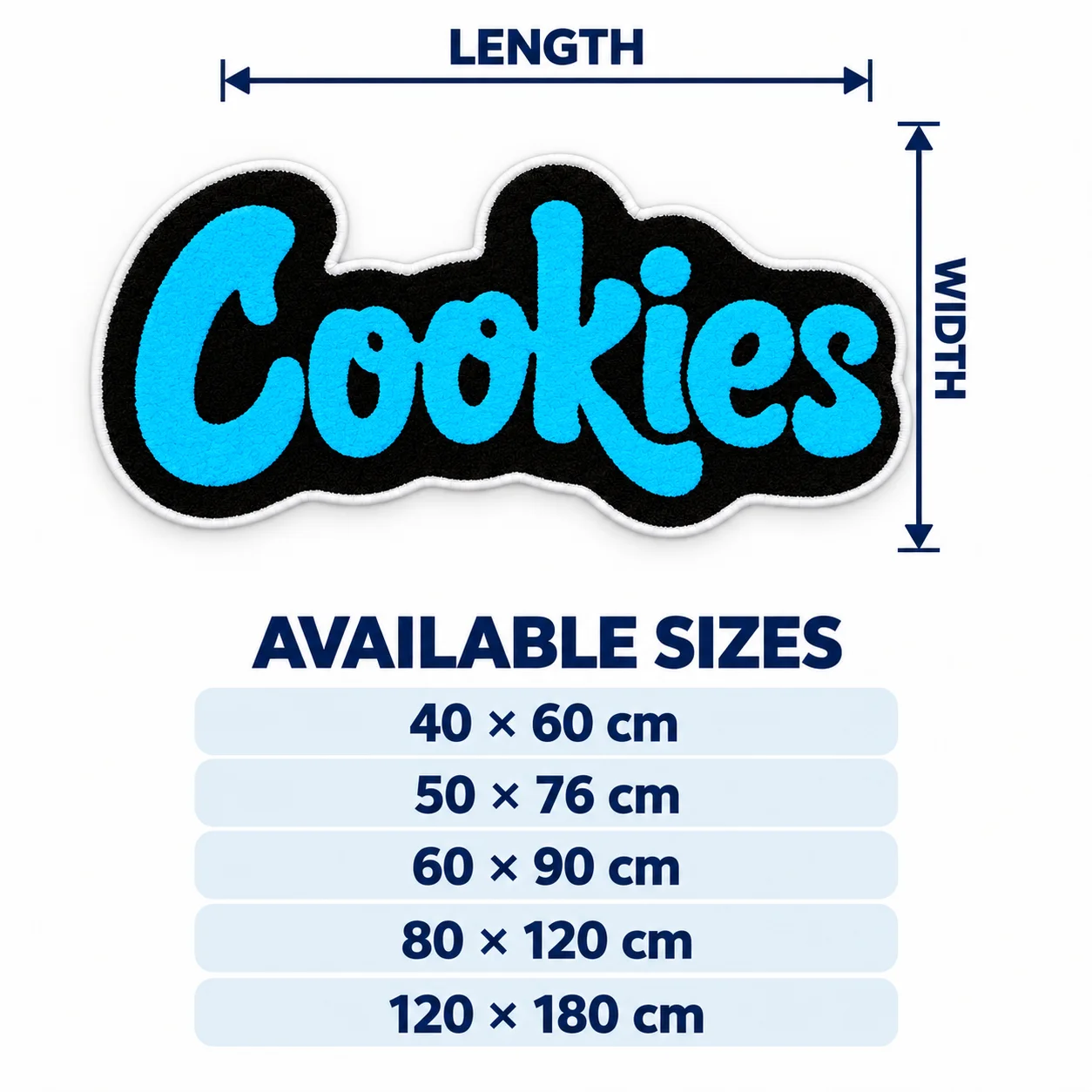 Blue Cookies Lettering Shaped Area Rug, Bold Graphic Floor Mat for Bedroom Game Room Living Room, Modern Pop Home Decor Gift