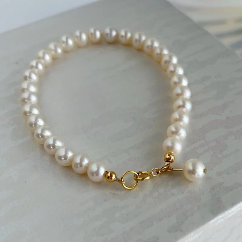 

MYSOYA 5-6 мм браслет из натурального белого пресноводного жемчуга для женщин и мужчин с подарочной коробкой, подарок на день рождения, свадьбу, Рождество, ювелирные изделия