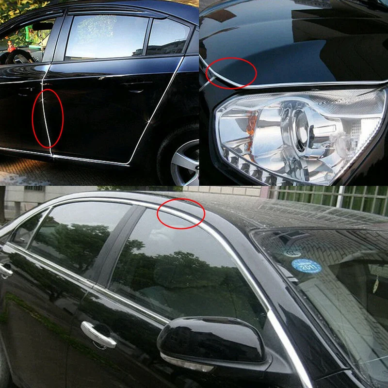 2 Meter 6.5FT Chrome Car Door Edge Strip Protector Auto Moulding Guard Strip Anti Dent Car Decoration Accessories Exterior Parts