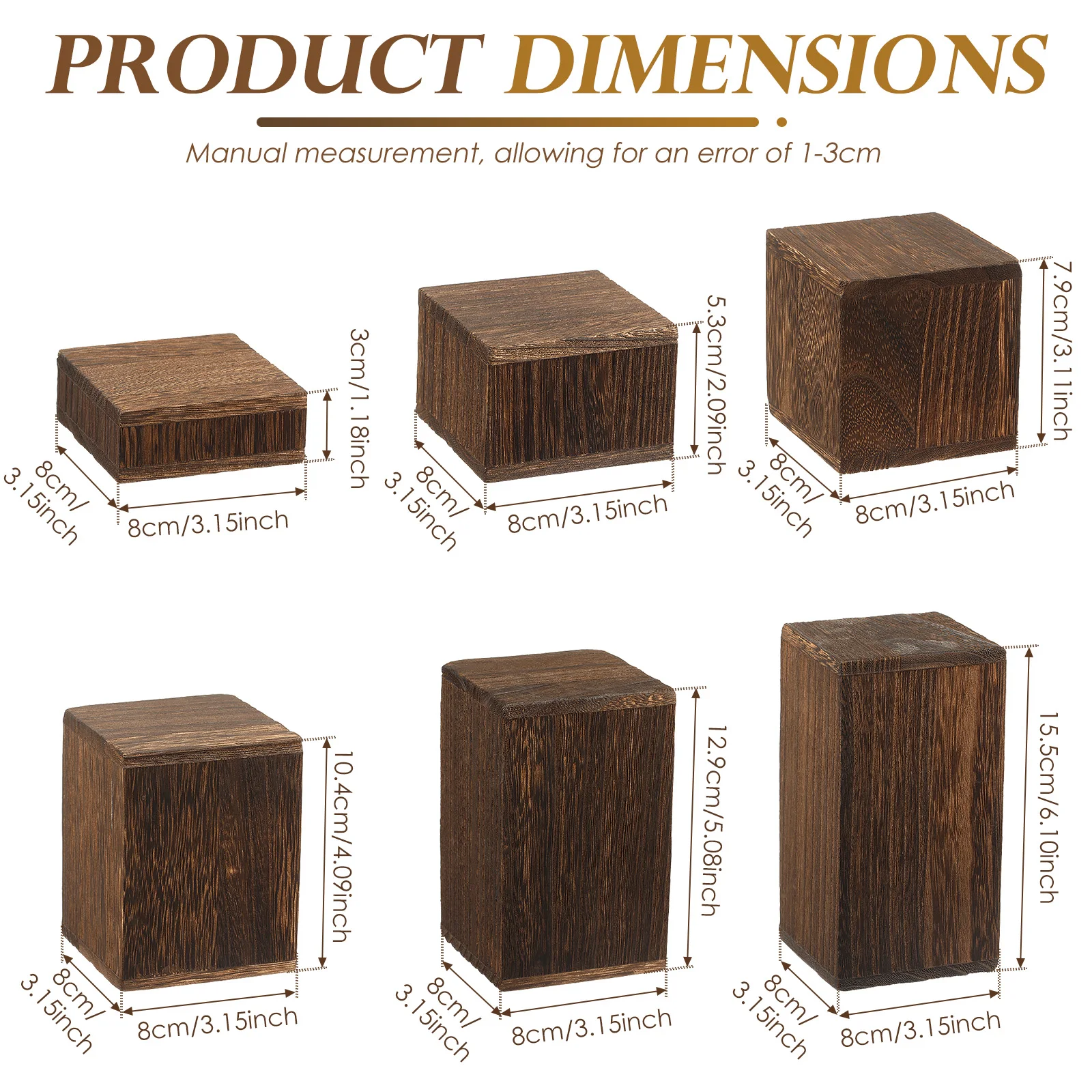 6Pcs Hexagonal Wooden Display Stand 6 Various Height Cube Storage Rack Gift Storage for Ring Earring Perfume Wooden Square