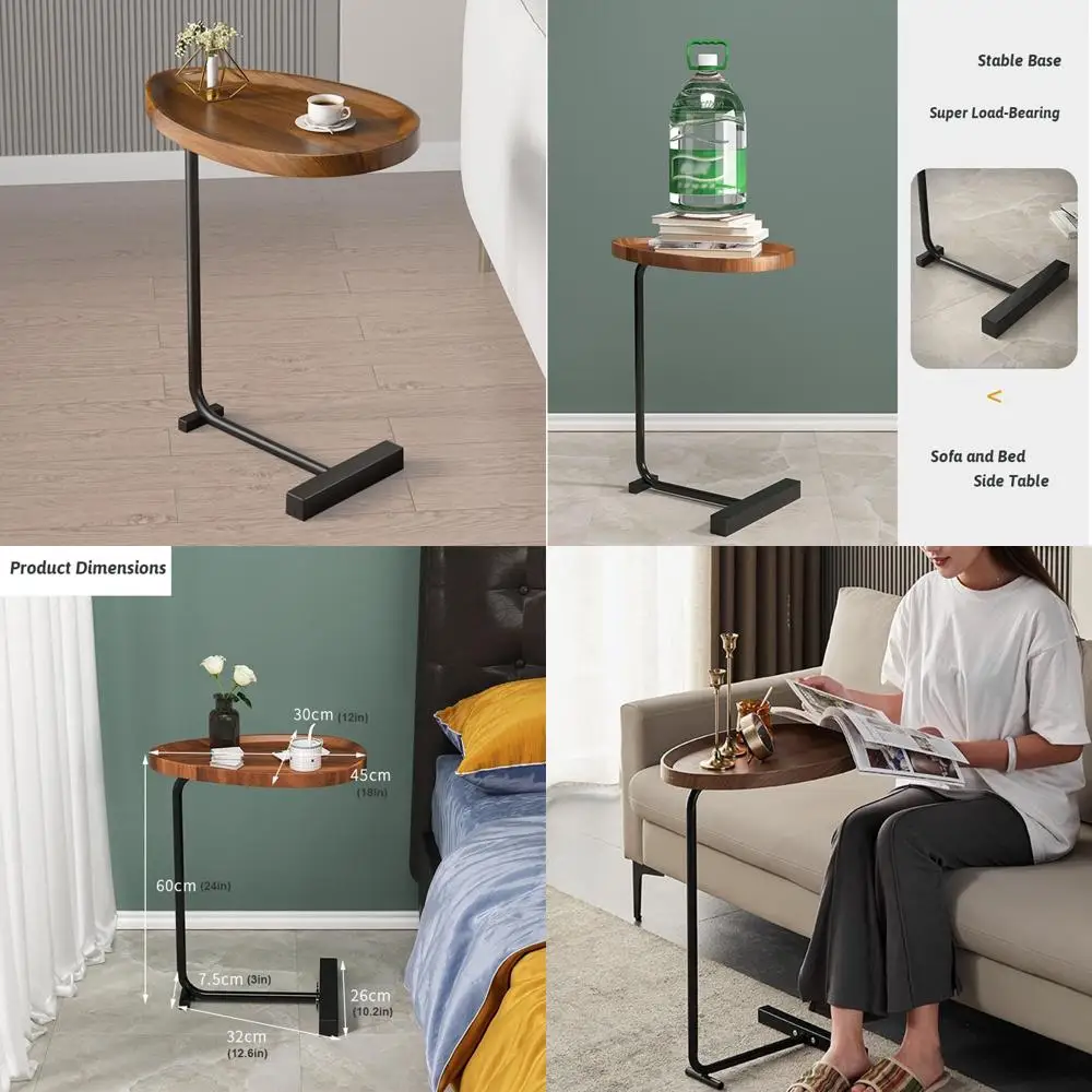 

Compact C-Shaped Side Table, Ideal for Sofa, Bedside, and Living Spaces, 18L x 12W Wooden Design