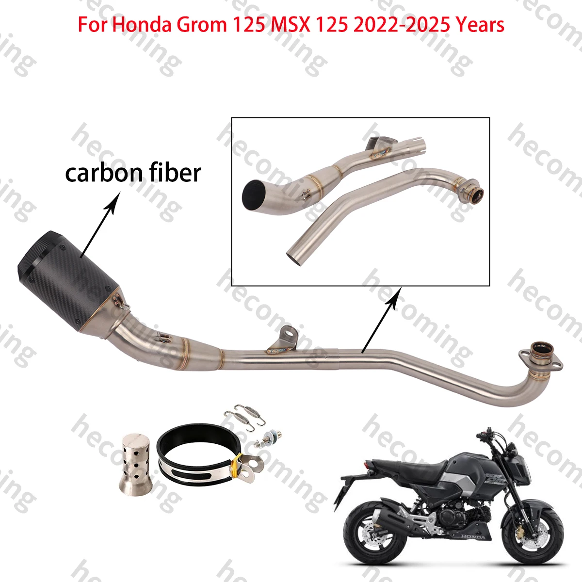 

Motorcycle Full Exhaust System Slip on For Honda GROM 125 MSX 125 2022 - 2025 years Escape Modify Moto Muffler DB Killer