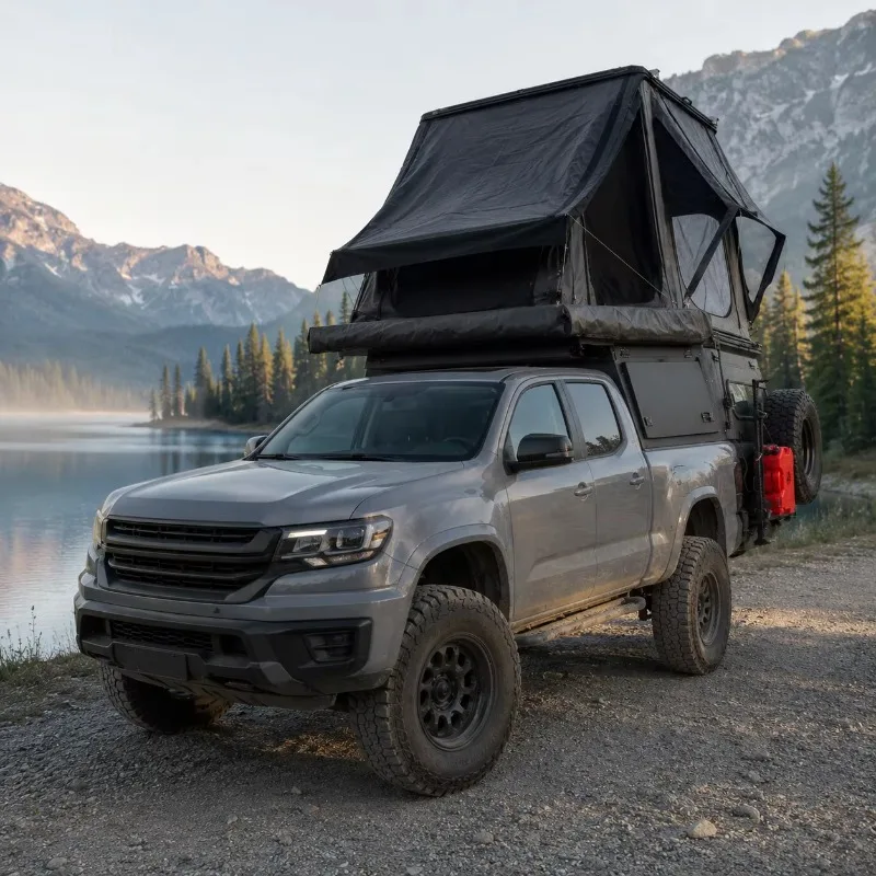 Customized clamshell roof tent pickup canopy aluminium heavy‑duty enclosure for 4x4 overland cross‑border camping projects