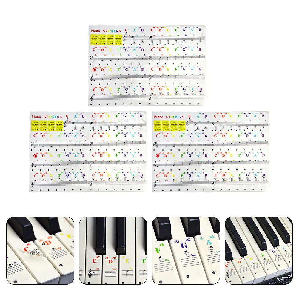 

3 pcs Piano Sticker High-Quality Pvc Waterproof Anti-Sweat Thin Durable For Keyboard Beginner Learning Aid Stave Practice Tool