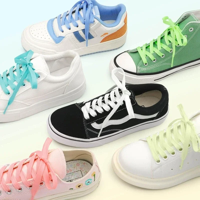 1 Paar flache, leuchtende Schuhbänder, die im Dunkeln leuchten, neonfarbene Schuhbänder für Sneaker, neu. – Detail 3