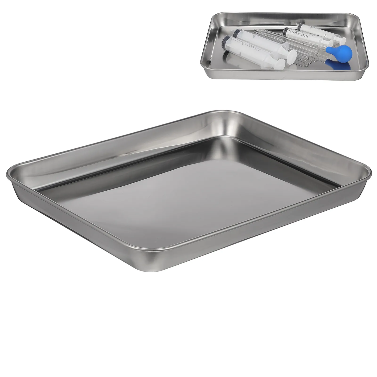 Dental Surgical Tray Stainless Steel Rectangular Thickened Polished Instrument Plate for Hospital Clinic Veterinary