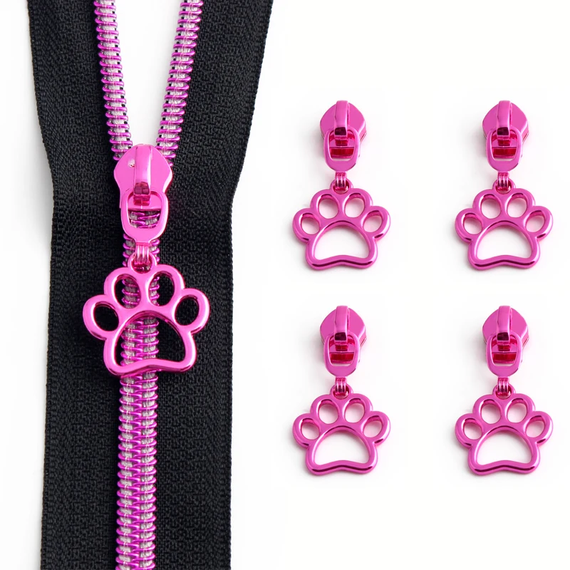 5 SZTUK 42mm Kształt łapy kota Różowy metalowy ściągacz zamka błyskawicznego Torba na ramię Crossbody Pull Tab Slider Paw Pendant DIY Hardware Akcesoria