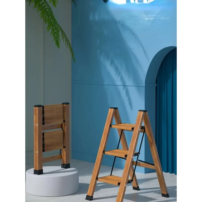Multi-Functional Wood Grain Ladder: Portable 3-Step Foldable Ladder, Herringbone Flower Stand, Space-Saving Design for Garden