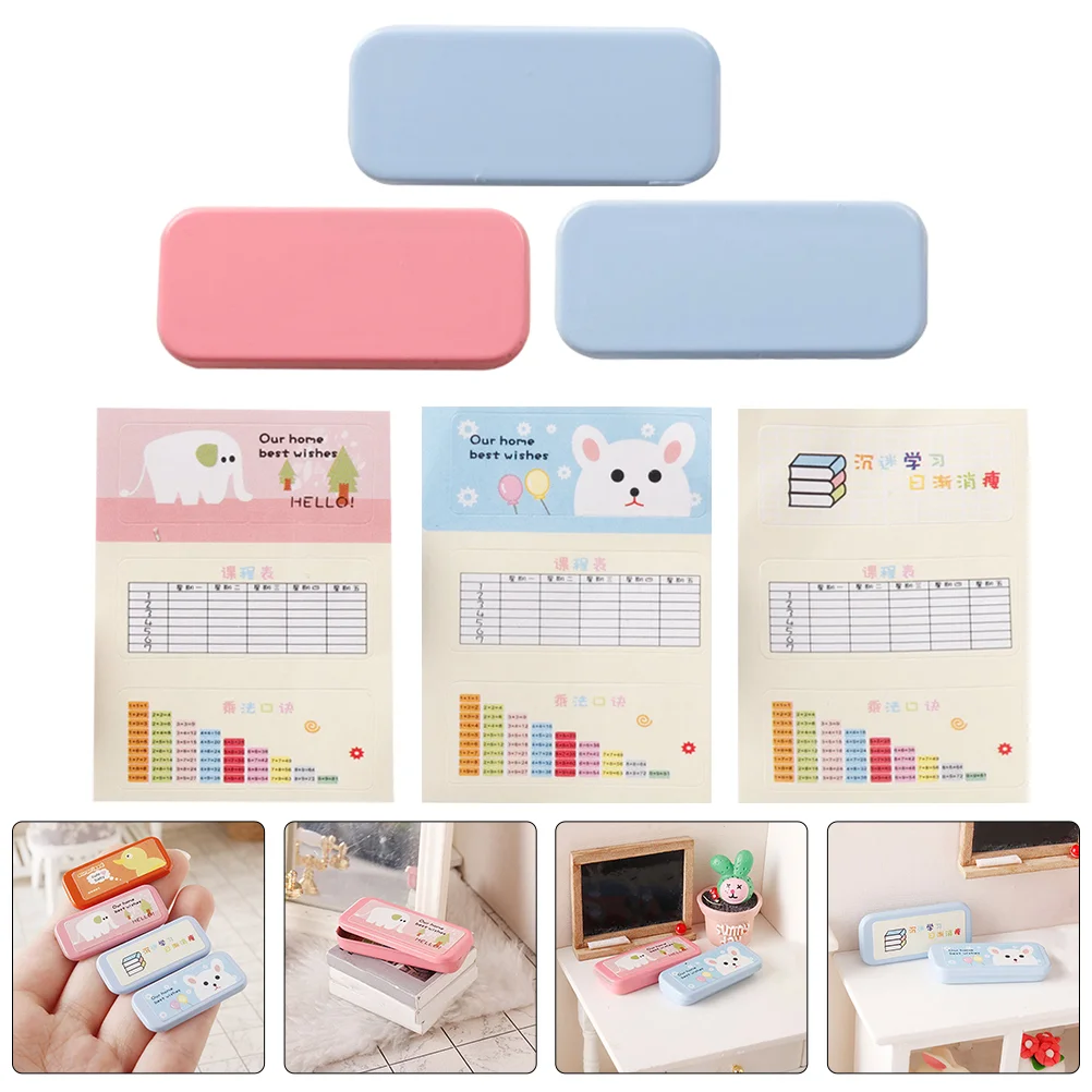 3 Pcs Dollhouse Stationery Pencil Case Mini Accessory Dolls Supplies Set Container For Alloy Tiny Model