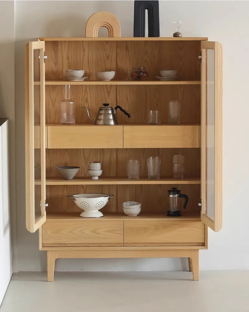 

Nordic cherry wood locker, solid wood cupboard, tea cabinet, Japanese display cabinet, integrated wall wine cabinet