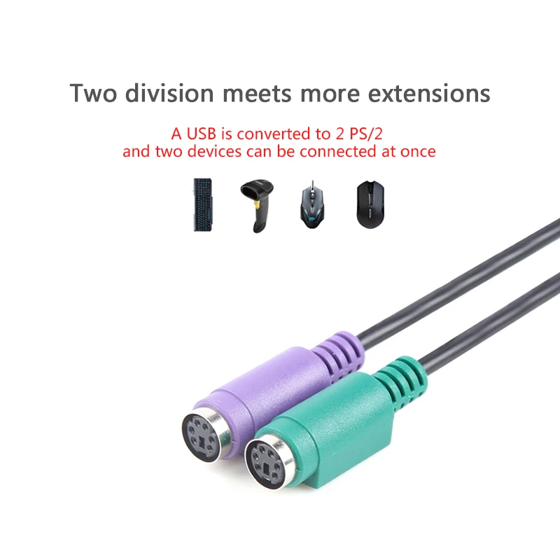كابل تمديد USB ذكر إلى 6Pin PS2 لـ PS 2 أنثى ، محول مقسم Y ، موصل للماوس ولوحة المفاتيح