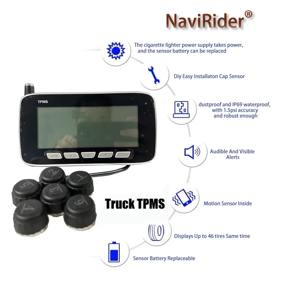 truck Tire Pressure Monitoring System Car TPMS 4 External Sensors for Truck Trailer,RV,Bus,Miniature passenger car