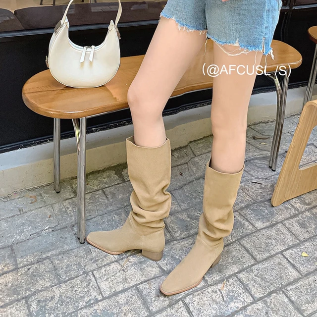 Bottes en daim de vache pour femme chaussures plissees simples sans lacets Style francais taille 40 printemps automne AliExpress