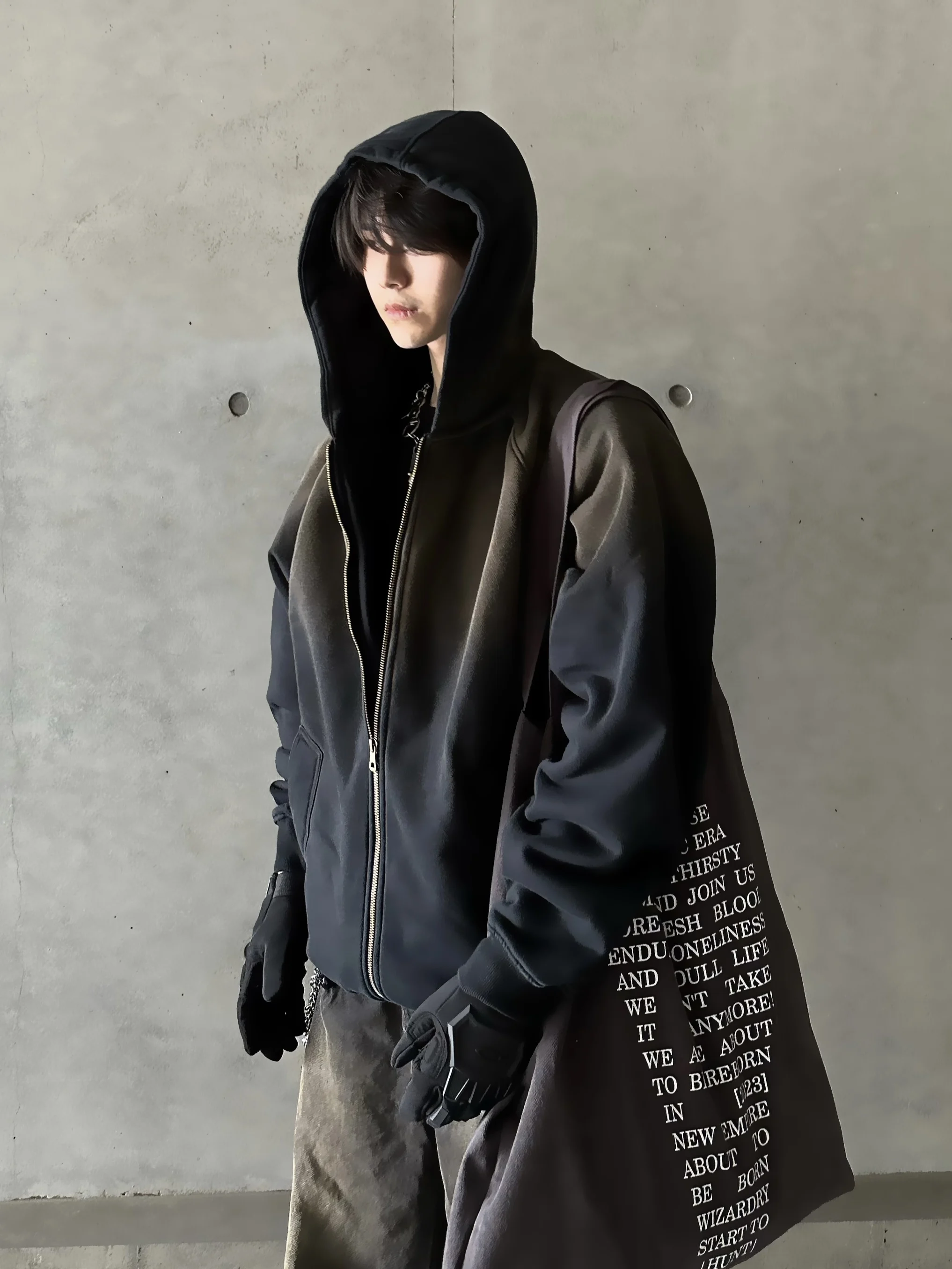 Designer Is Old Heavy Craftsmanship Washing Gradient High Gram High Gram Heavy Plus Hooded Loose Warm Sweater Hip -hop Jacket