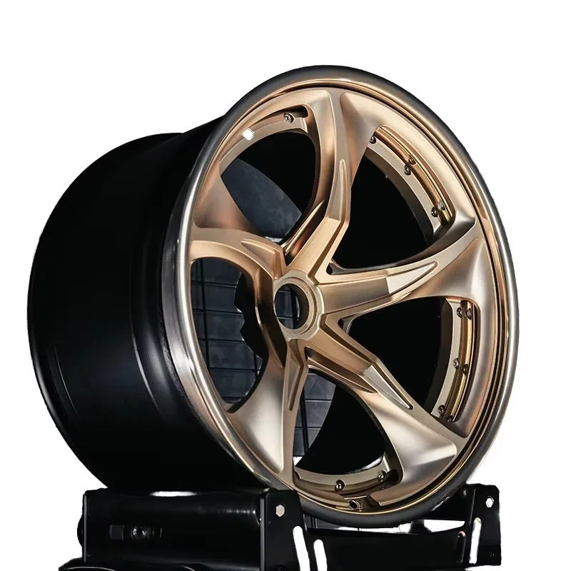 High-end customized deep concave forged alloy wheel hub, multi-inch single-piece sport rims, 5×3 PCD, gold polished finish
