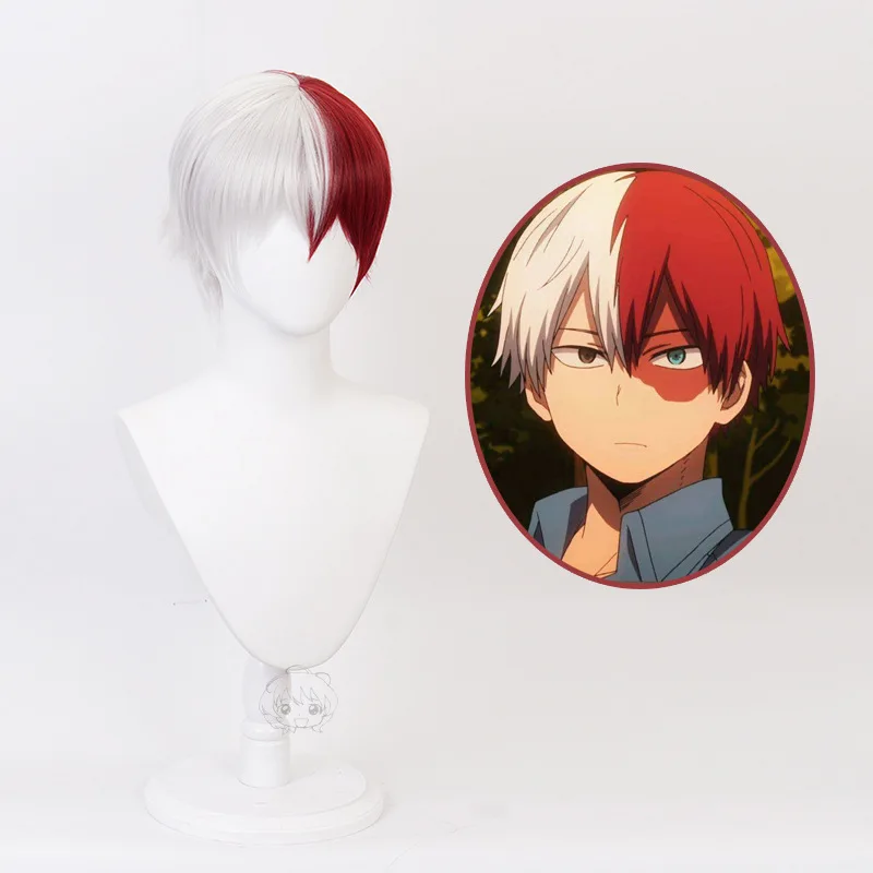 Anime Shoto  Todoroki Cosplay Wig Short White Red Party Anime My Hero Academia  Cosplay Wigs Heat Resistant Synthetic Wigs