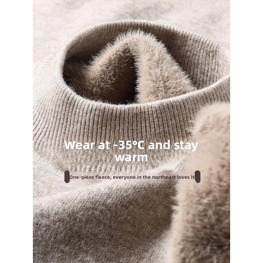 

Men's Thiened One-Piece Fce Knitted Sweater f-High Collar Warm Base Layer irt Faionable Urban Sle Winter Clothes