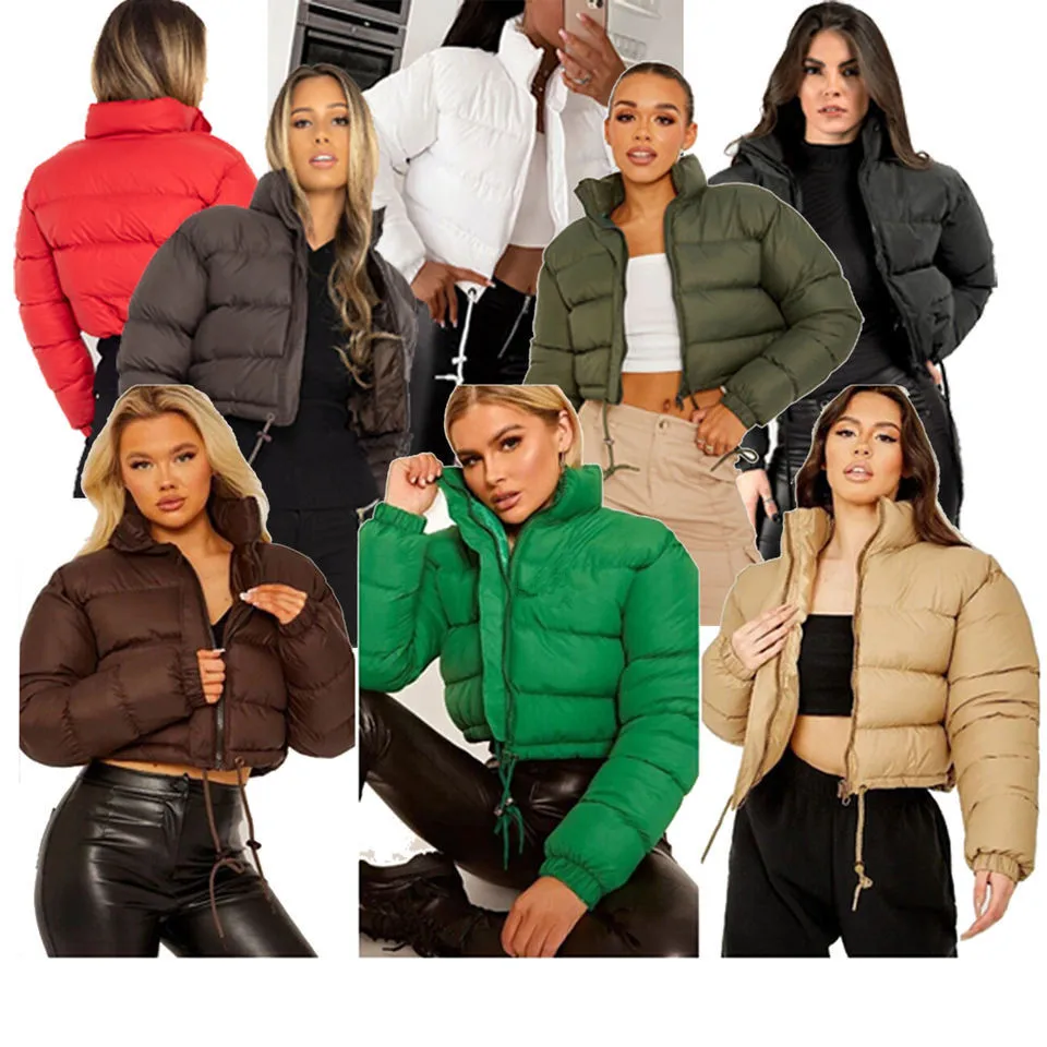 

Parkas Women Short Coats Stand Collar Zipper Jackets Full Sleeve Thick Warm Y2k Streetwear Elegant Jacket Work Autumn Winter