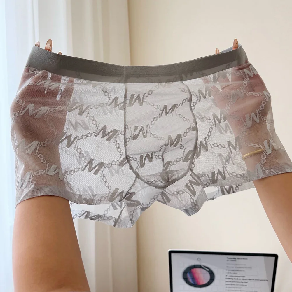 Super Thin Men Jacquard Mesh Boxers Shorts Quick Drying Cooling Underwear Panties Sheer Fashion Boxer Trunks Male