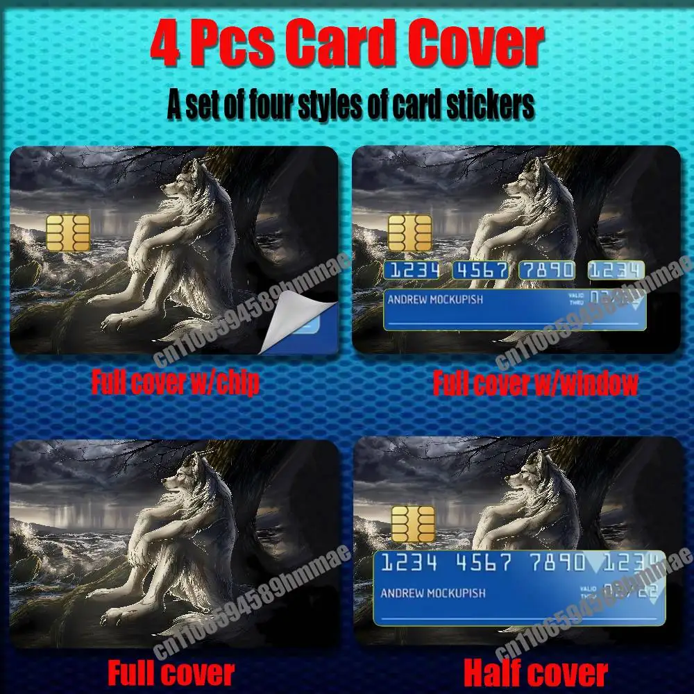 

For Emo White Wolf Sitting Meme Sticker Paper Skin ID Bank Credit Film Self-adhesive Card Cover Decoration