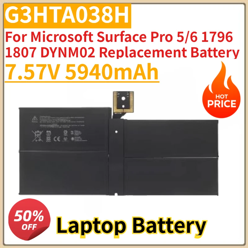 

High Quality New 7.57V 5940mAh G3HTA038H Laptop Battery For Microsoft Surface Pro 5/6 1796 1807 DYNM02 Replacement Battery