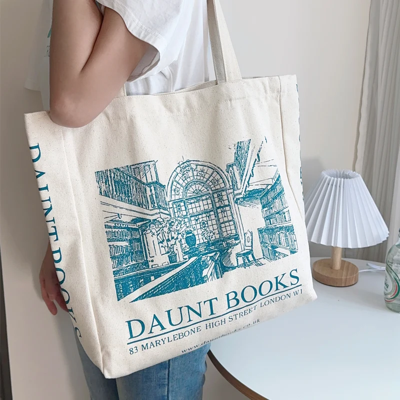 Women Canvas Shoulder Bag London Daunt Books Daily Shopping Bags Students Book Bag Cotton Cloth Handbags Large Tote For Girls