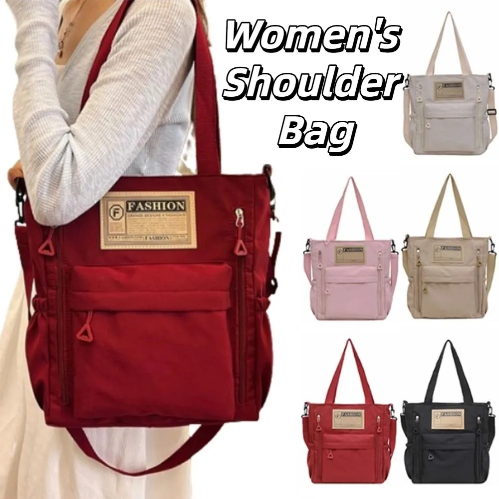 Solid Color Women's Shoulder Bag Large Capacity Lightweight Single-shoulder Bag Simple Portable Student Tote Bag Spring Summer