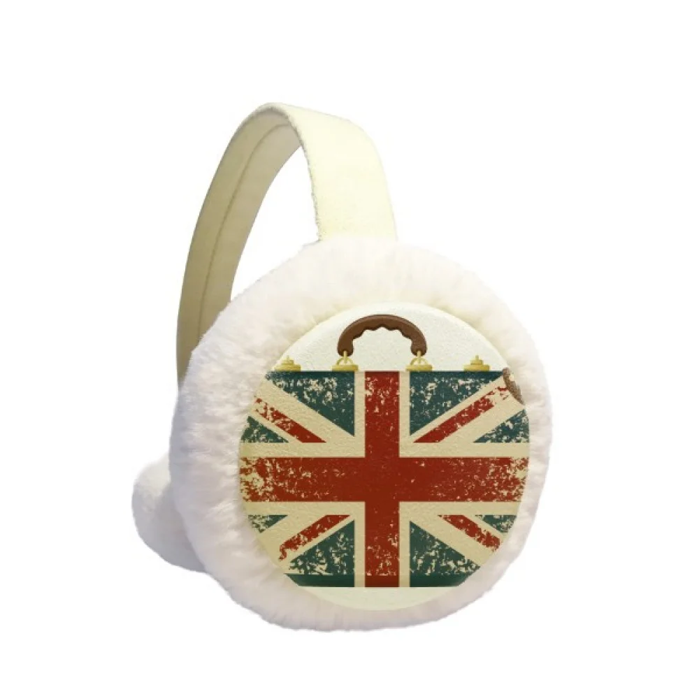 

Union Jack Retro Suitcase Britain UK Flag Culture Winter Ear Warmer Cable Knit Furry Fleece Earmuff Outdoor