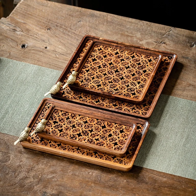 

Walnut black walnut tea tray retro air dry brewing table household small tea table creative tray square small tea set