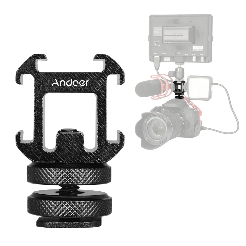 Andoer 3 Cold Shoe Mount Adapter On-Camera Mount Adapter for DSLR Camera for LED Video Light Mic Monitor Cold Shoe Mount Adapter