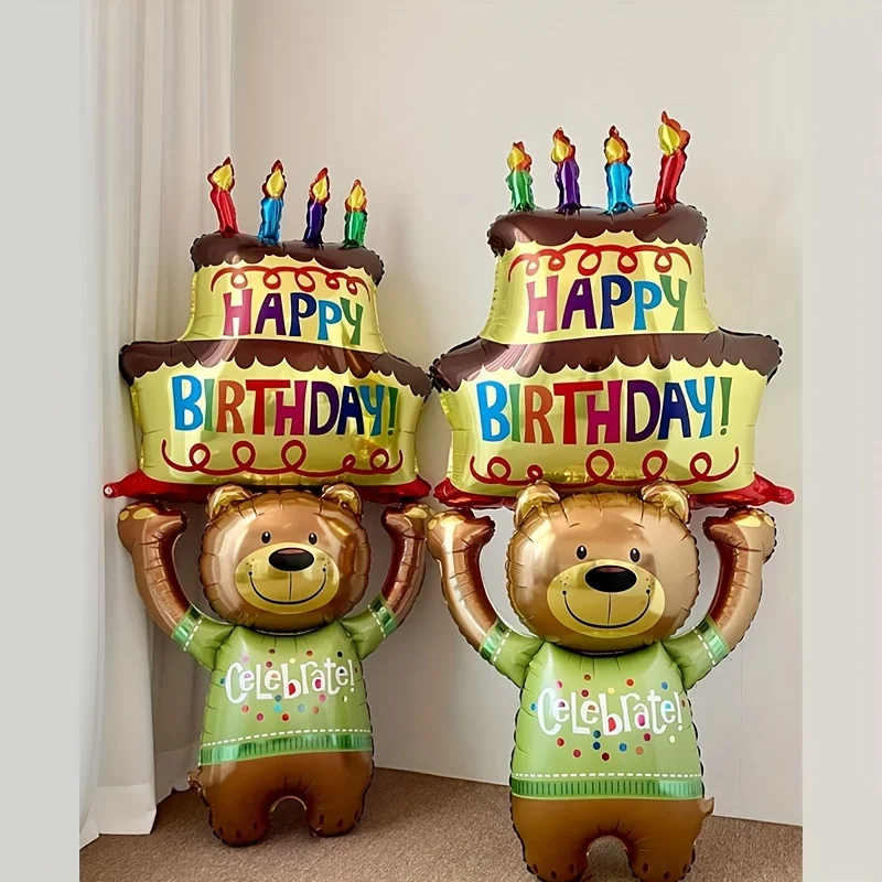 1Pc Extra Large Cute Bear Hug Cake Shape Aluminum Film Balloon Baby Birthday Party Decoration Balloon Birthday Gift